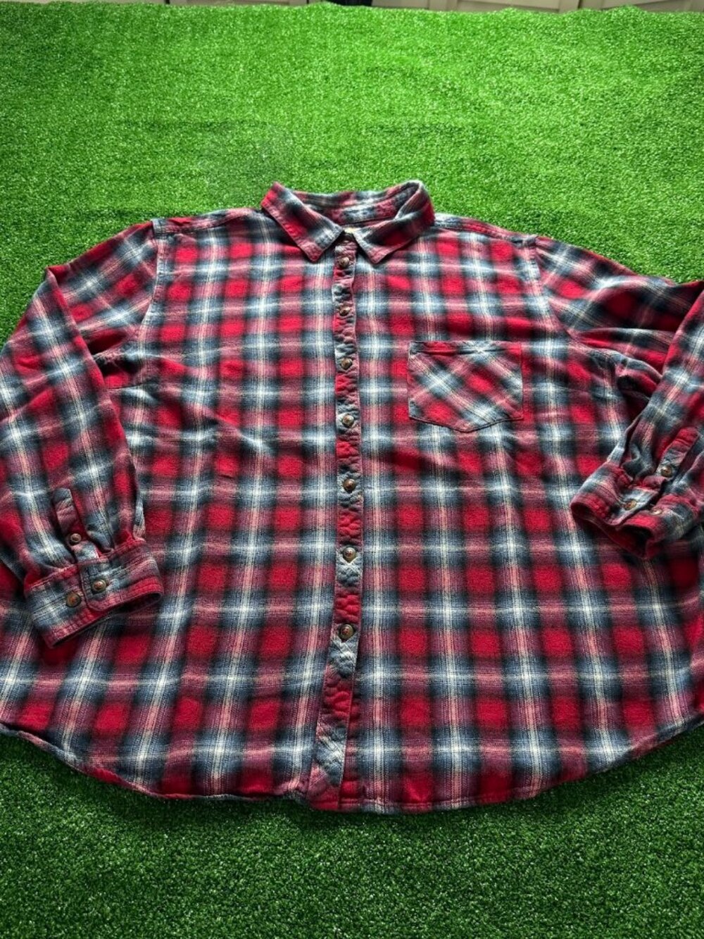 Blue Mountain Women's 2X Red Plaid Flannel Shirt Long Sleeve Button Down